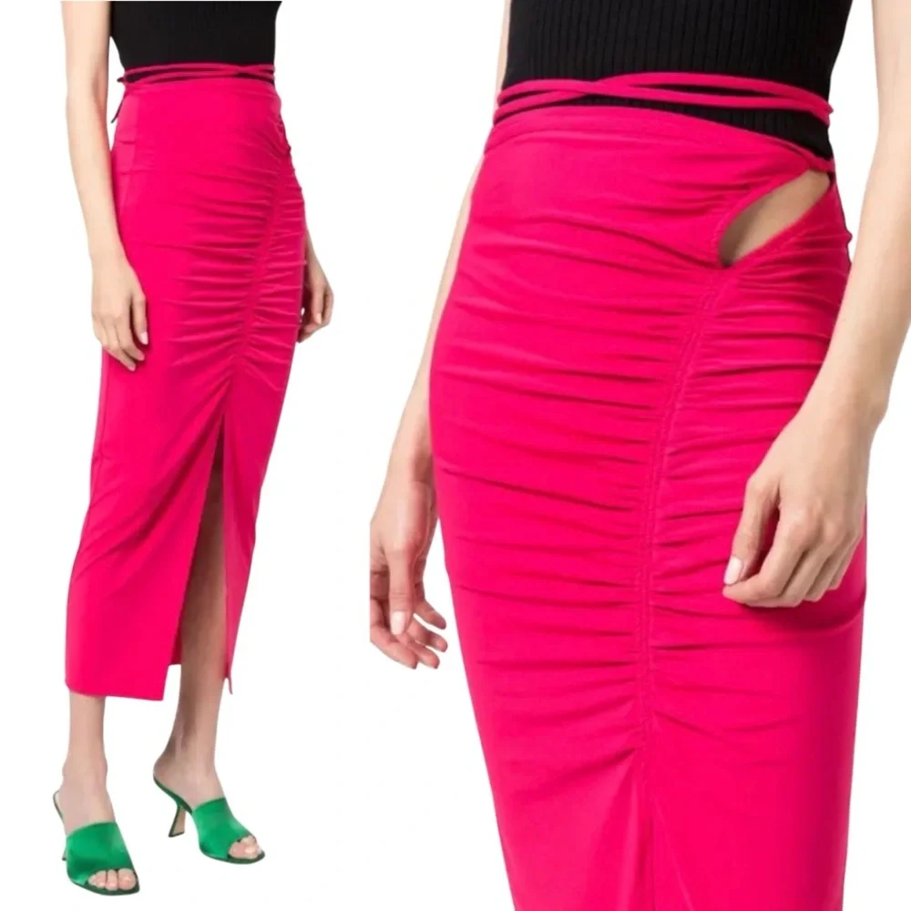 Self-Portrait Ruched Drawstring Jersey Midi Skirt